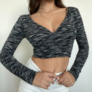 Long sleeve front crossover crop top